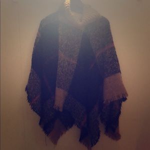 Black, tan and red turtleneck poncho!